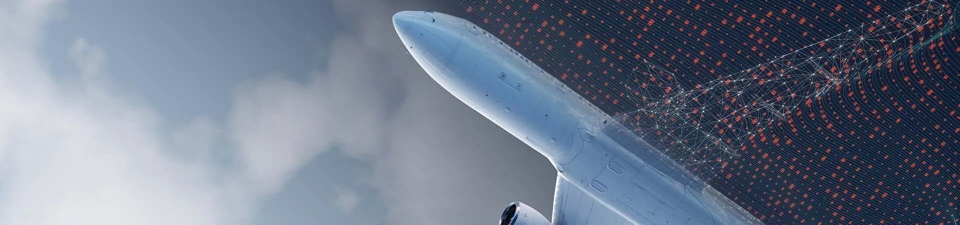 Airliner in flight with an aerodynamic data particle overlay