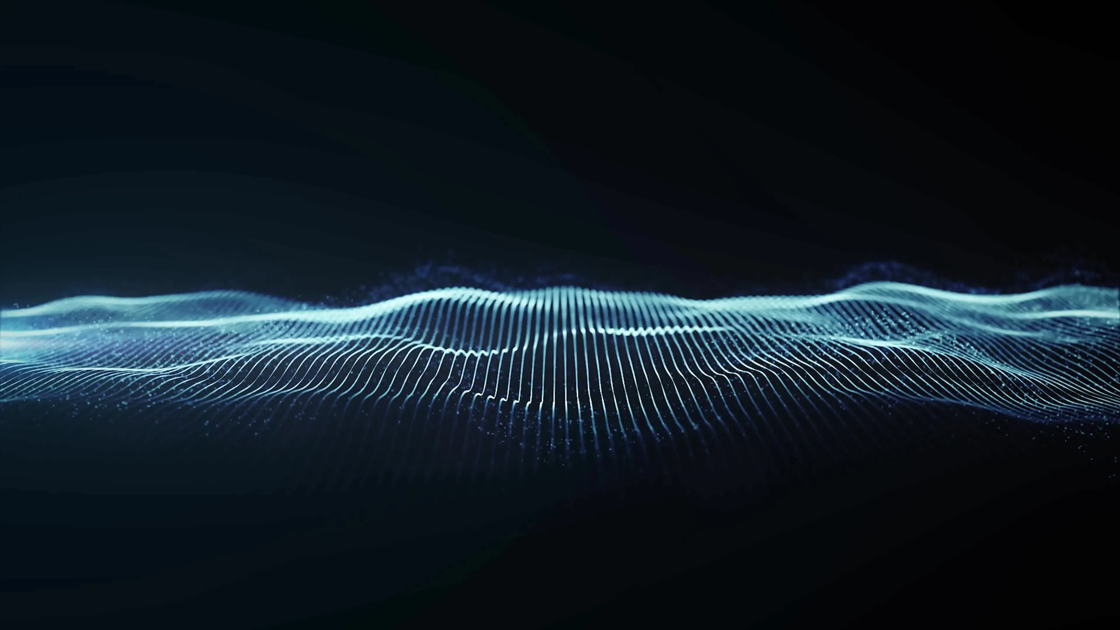 Flowing wave of glowing blue particles on a dark background