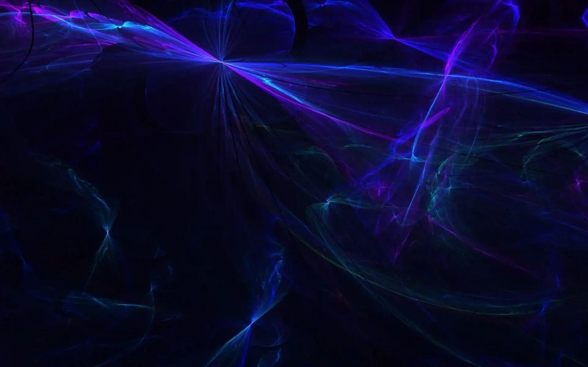 Converging blue and violet light rays on black