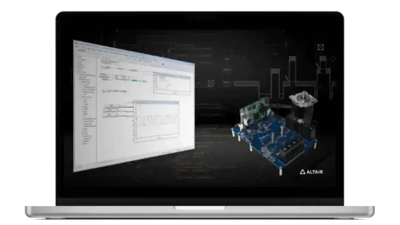 Laptop running Altair software beside a controller board model