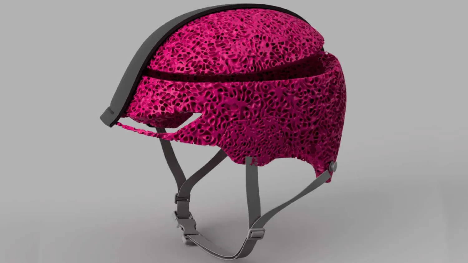 Bike helmet with a pink 3D printed lattice liner