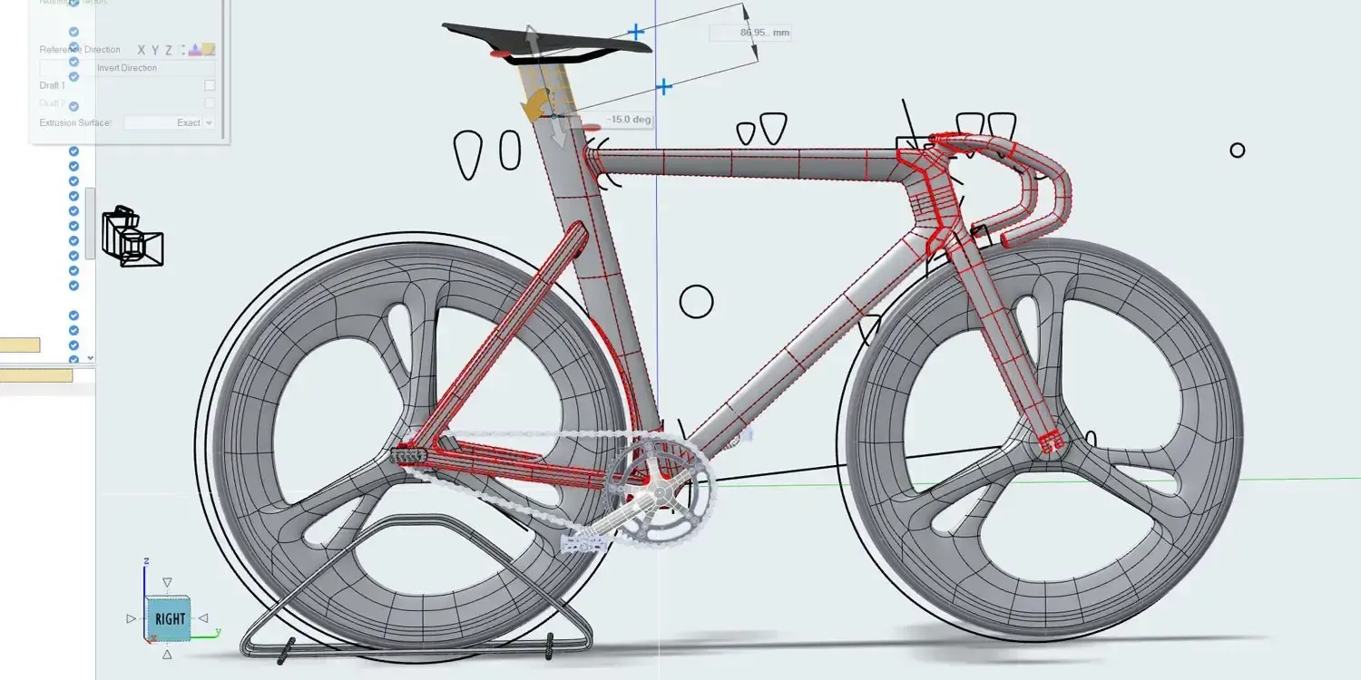 Altair Inspire Studio interface showing a road bike frame design