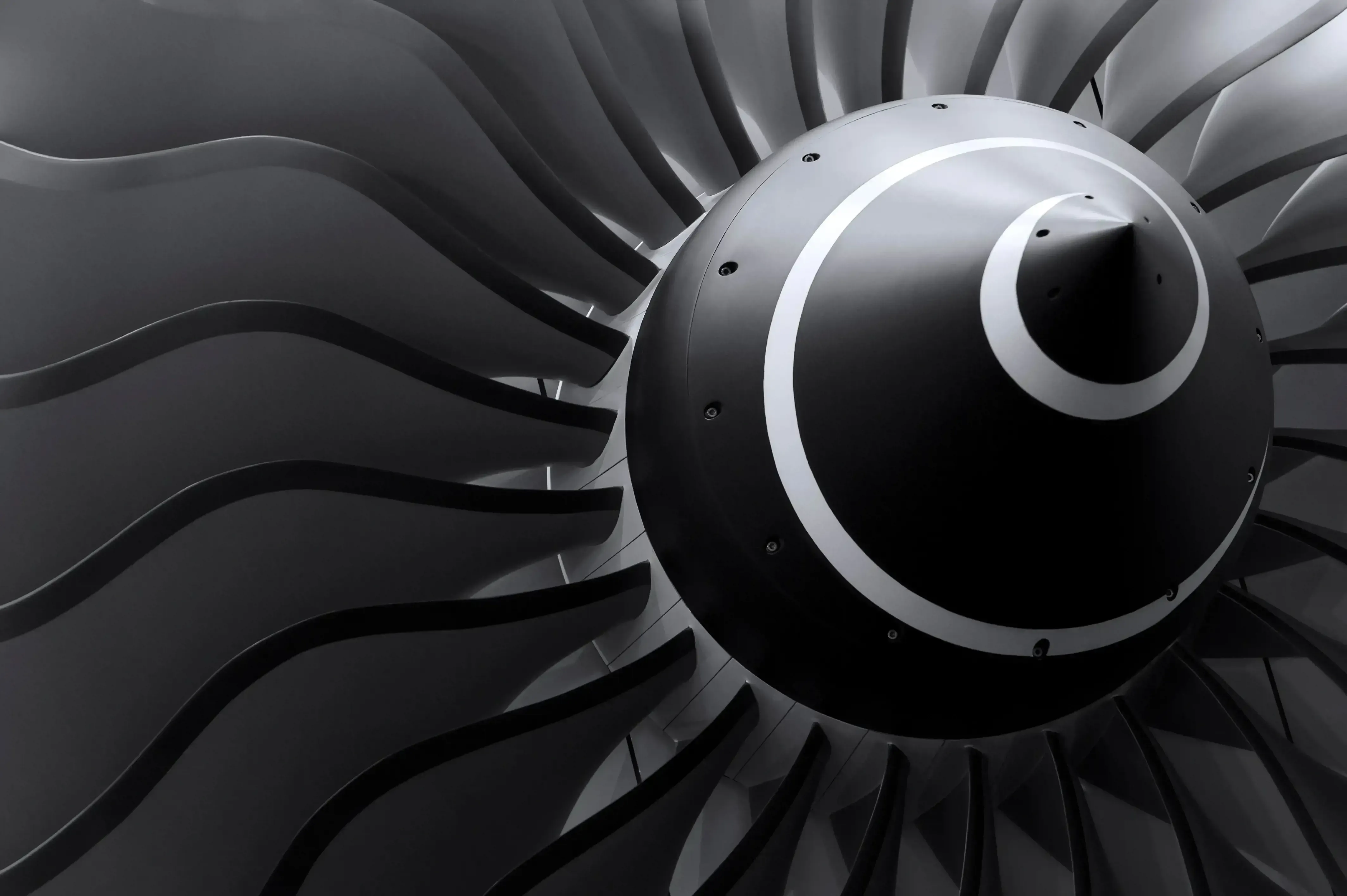 Close-up of a turbofan jet engine fan