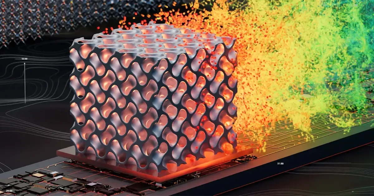 Lattice heat sink with CFD particle flow visualization