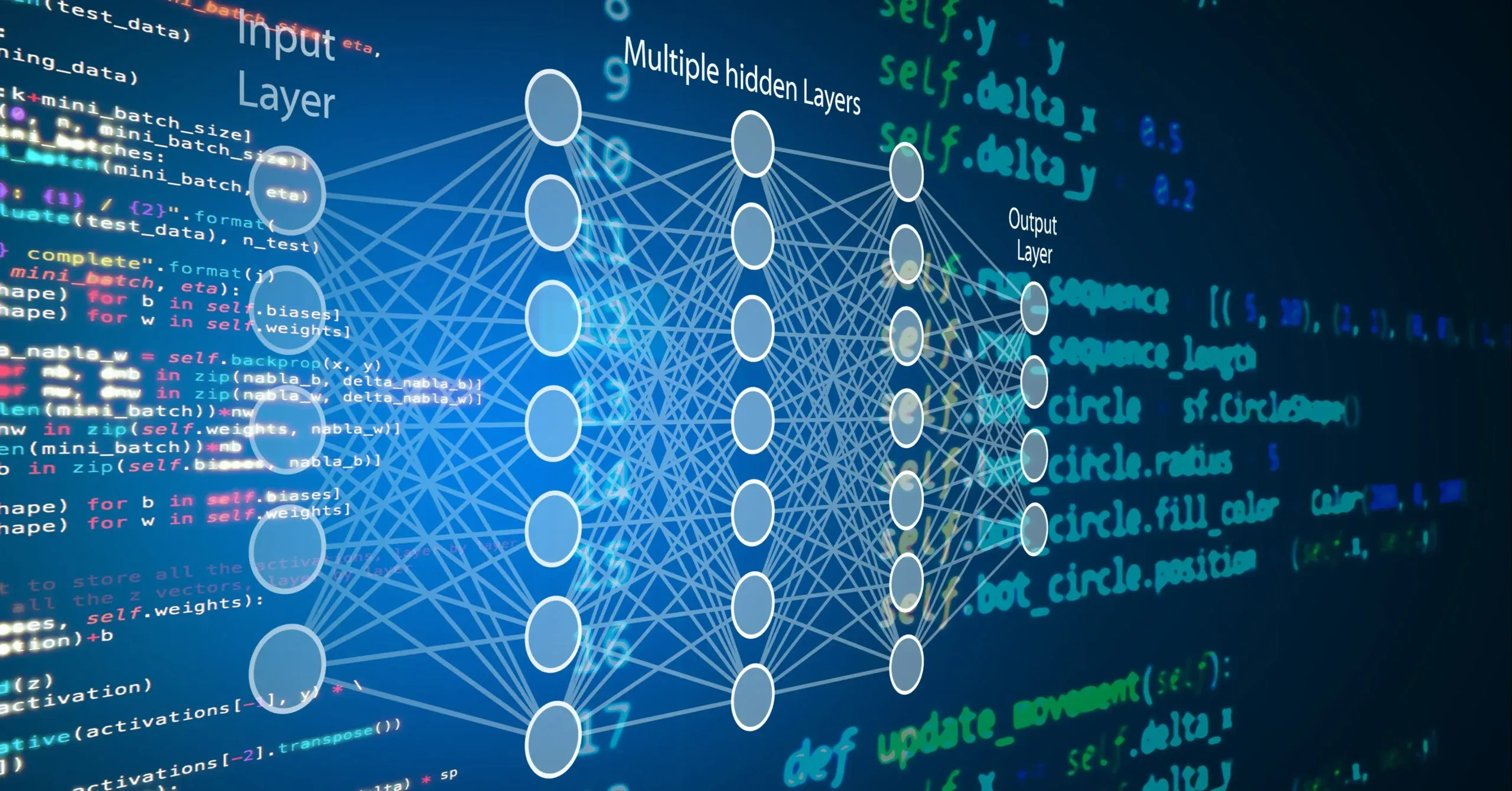 Neural network layer diagram overlaid on machine learning code