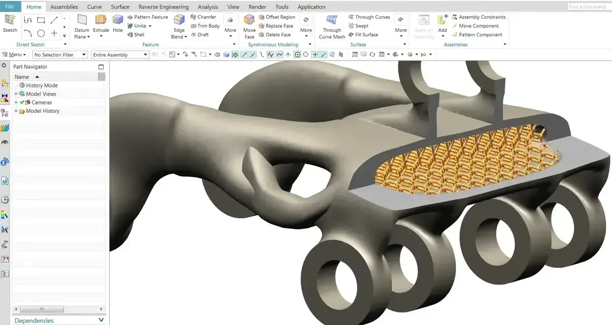 Siemens NX interface with a lattice-filled bracket