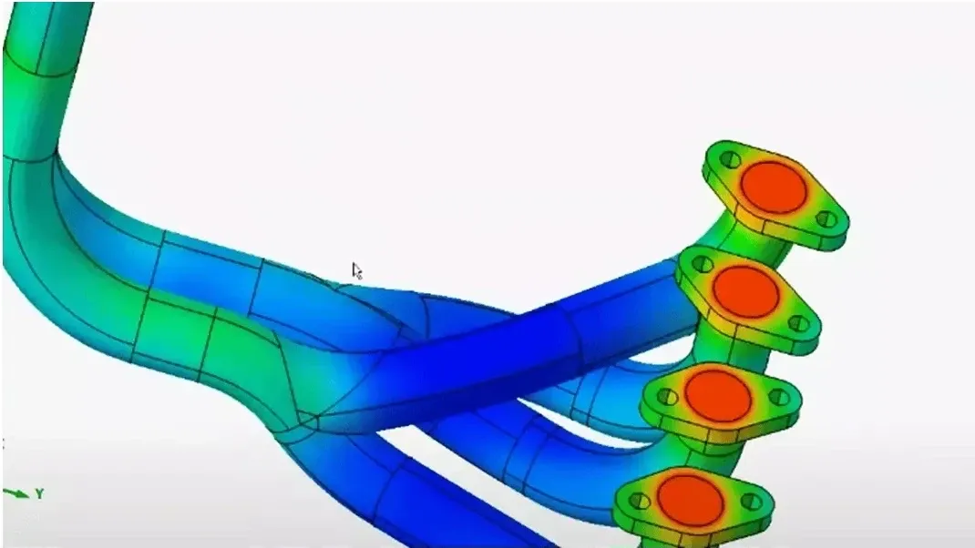 SimLab exhaust manifold assembly with temperature contours