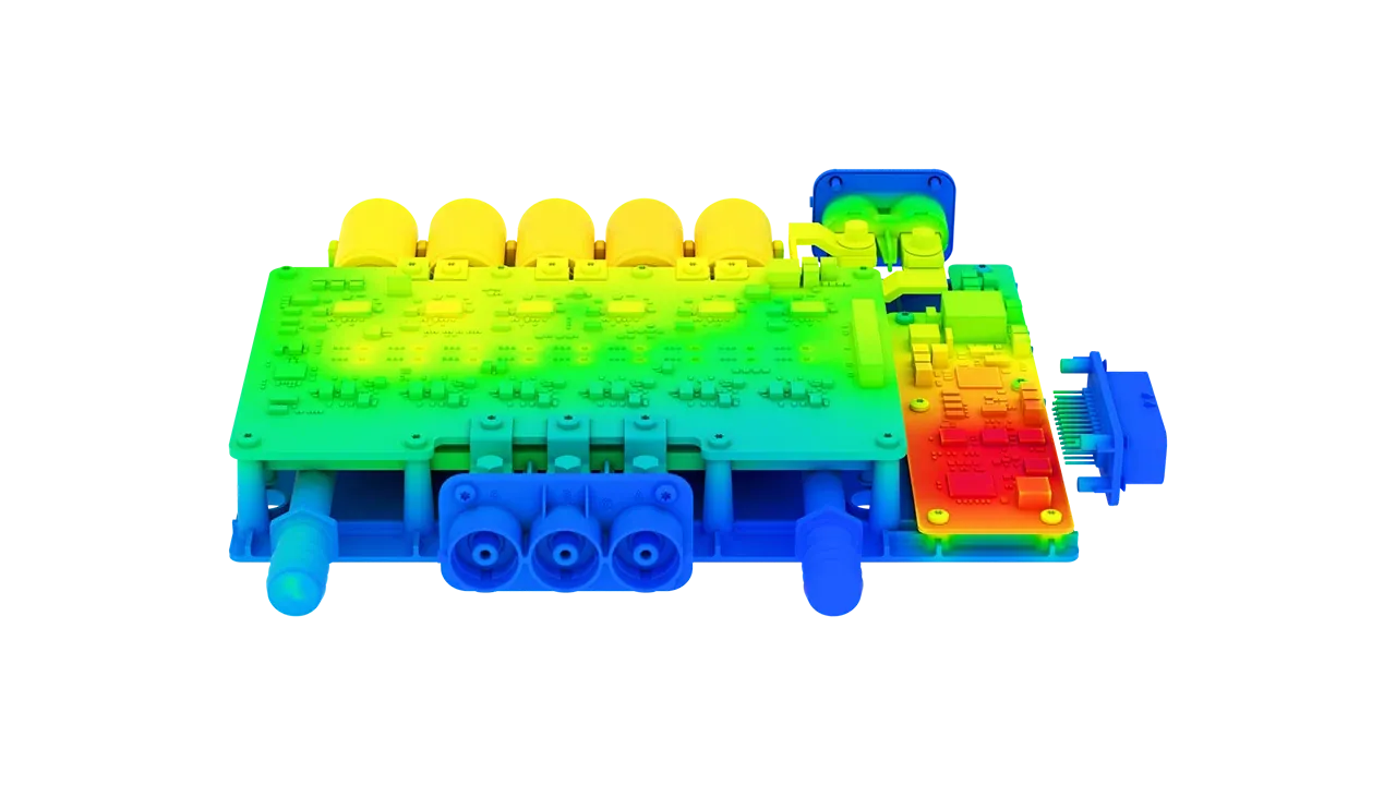 Temperature contour on a power inverter with capacitors and connectors