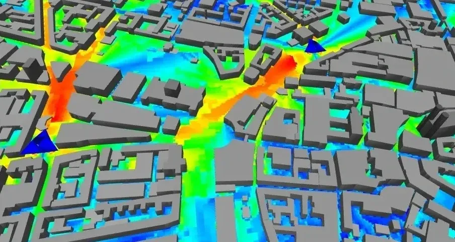 Urban radio signal coverage map in Feko WinProp