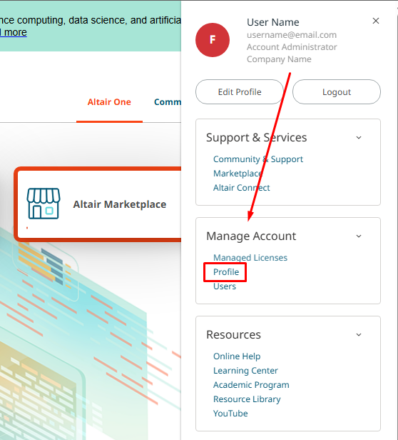 Selecting Profile under Manage Account.