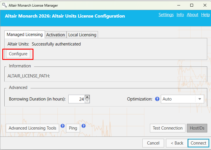 Selecting Configure under the Managed Licensing tab.