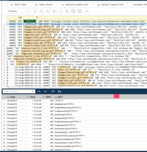 Monarch Floating Trap with a quote as trailing delimiter, extracting each variable-length GET request path