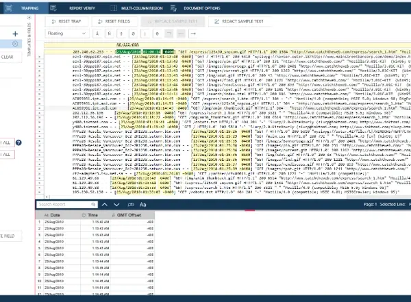 Monarch Floating Trap on a web log, extracting date, time and GMT offset that start in different columns