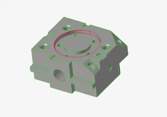HyperMesh topology view of a block part, with sliver edges and disconnected faces highlighted in red