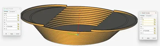 Feko Translate dialogs moving the split sections outward to form the first layer of the upper bowl
